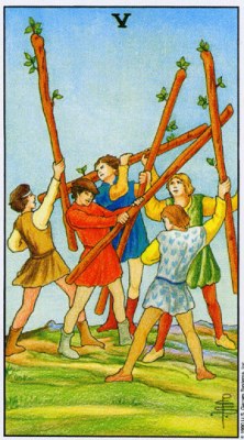 Tarot card FIVE OF WANDS