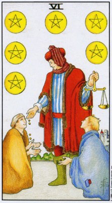 Tarot card SIX OF PENTACLES 